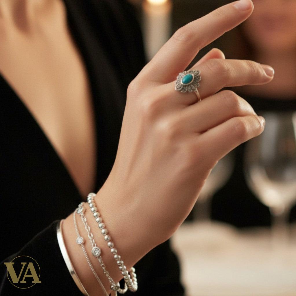 Bague Femme en argent 925 & aventurine verte – Marcassite