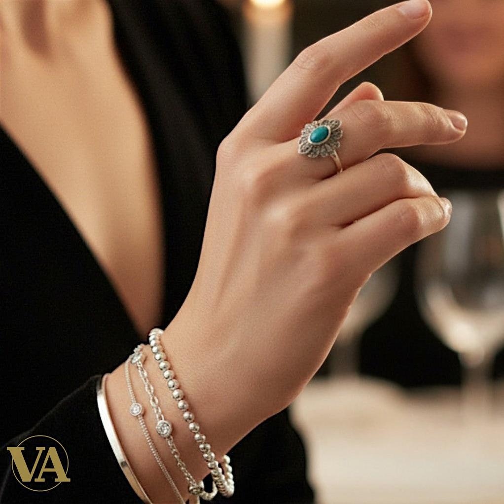 Bague Femme en argent 925 & aventurine verte – Marcassite | Bijoux Vindicta