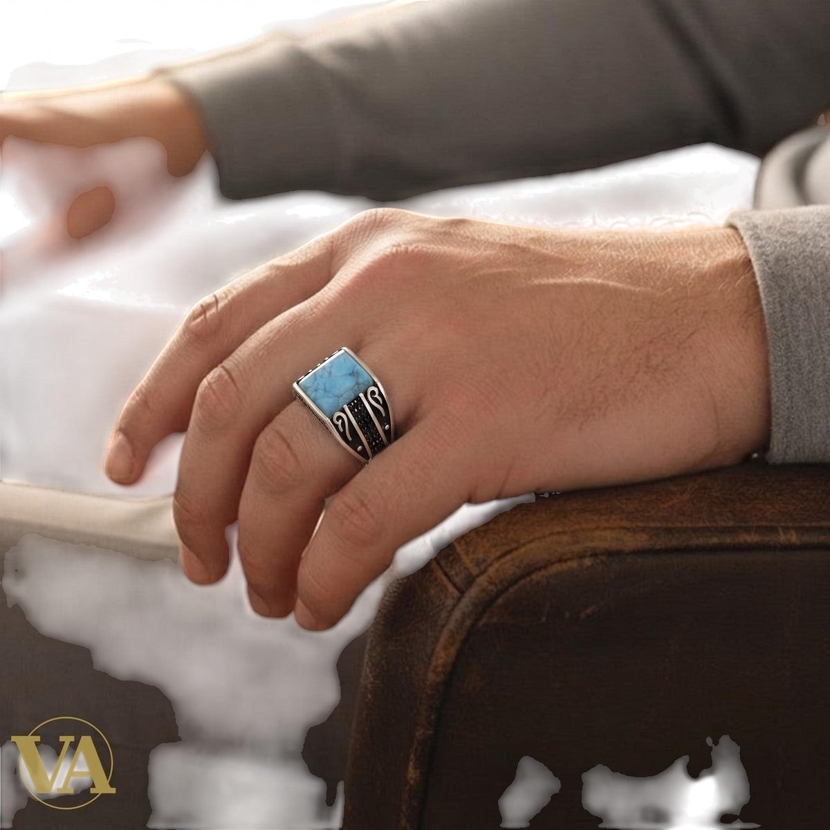 Chevalière Homme Argent 925 – Turquoise Naturelle & Arabesques Ajourées-Vindicta : Bijoux Argent 925 Massif, Luxe et Héritage