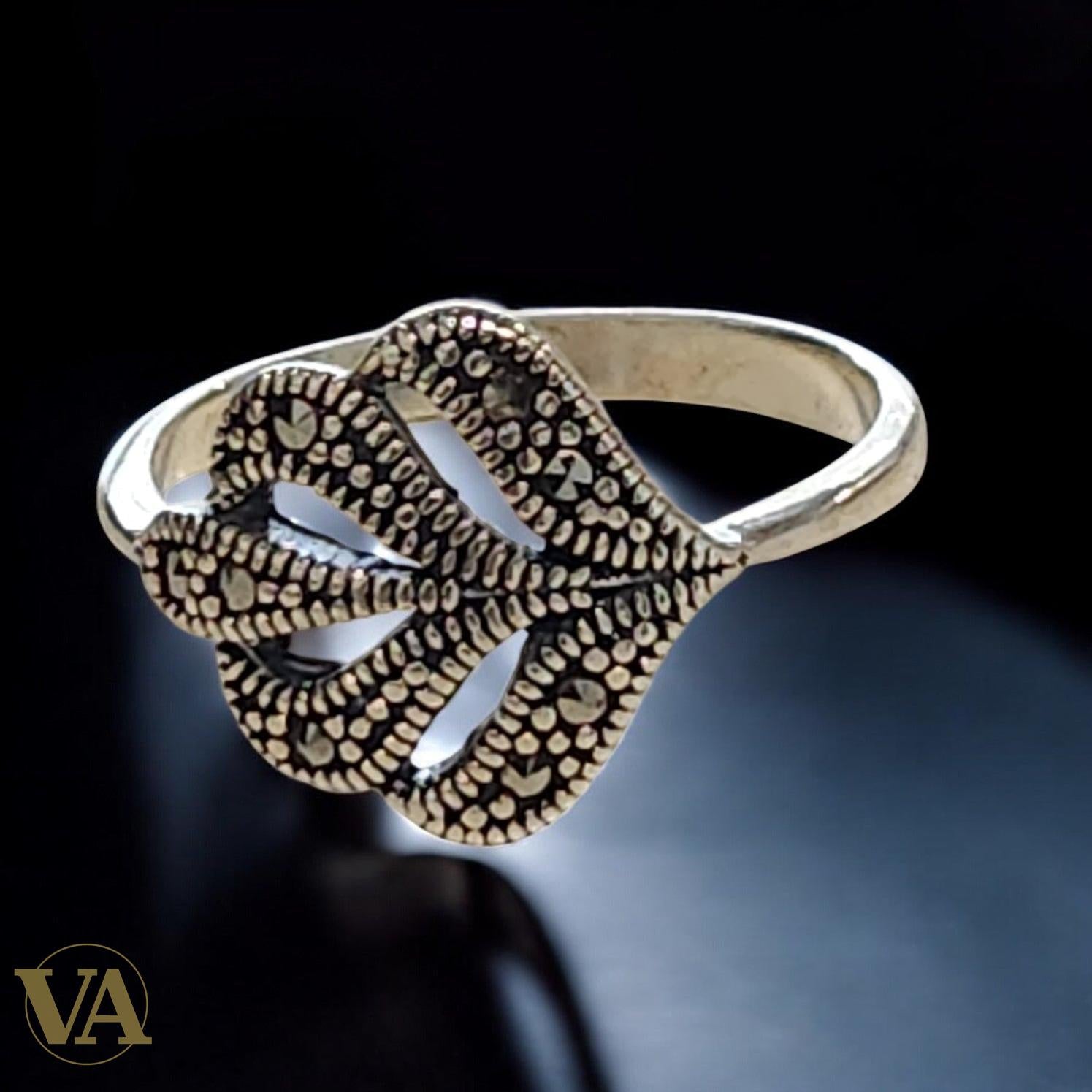 Bague Femme Argent 925 Feuille Vintage à Marcassites | Bijou Nature & Élégance