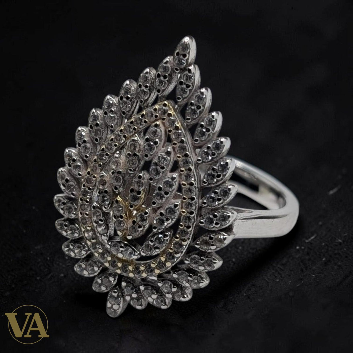 Bague Femme Argent 925 Goutte Pavé Zircons Pétales Bicolore - Argent 925 - Vindicta