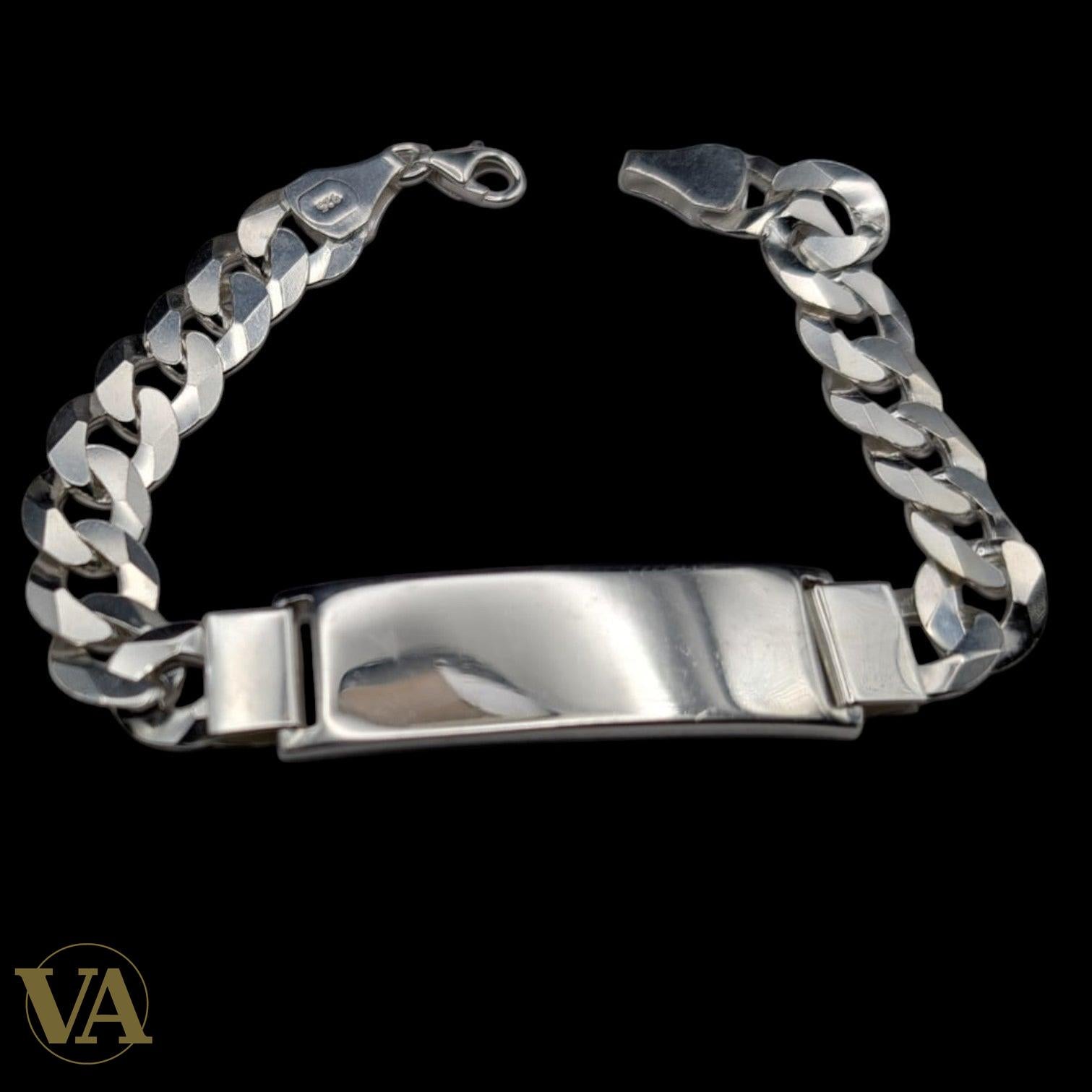 Bracelet Homme Argent 925 – Gourmette & Plaque 40 mm
