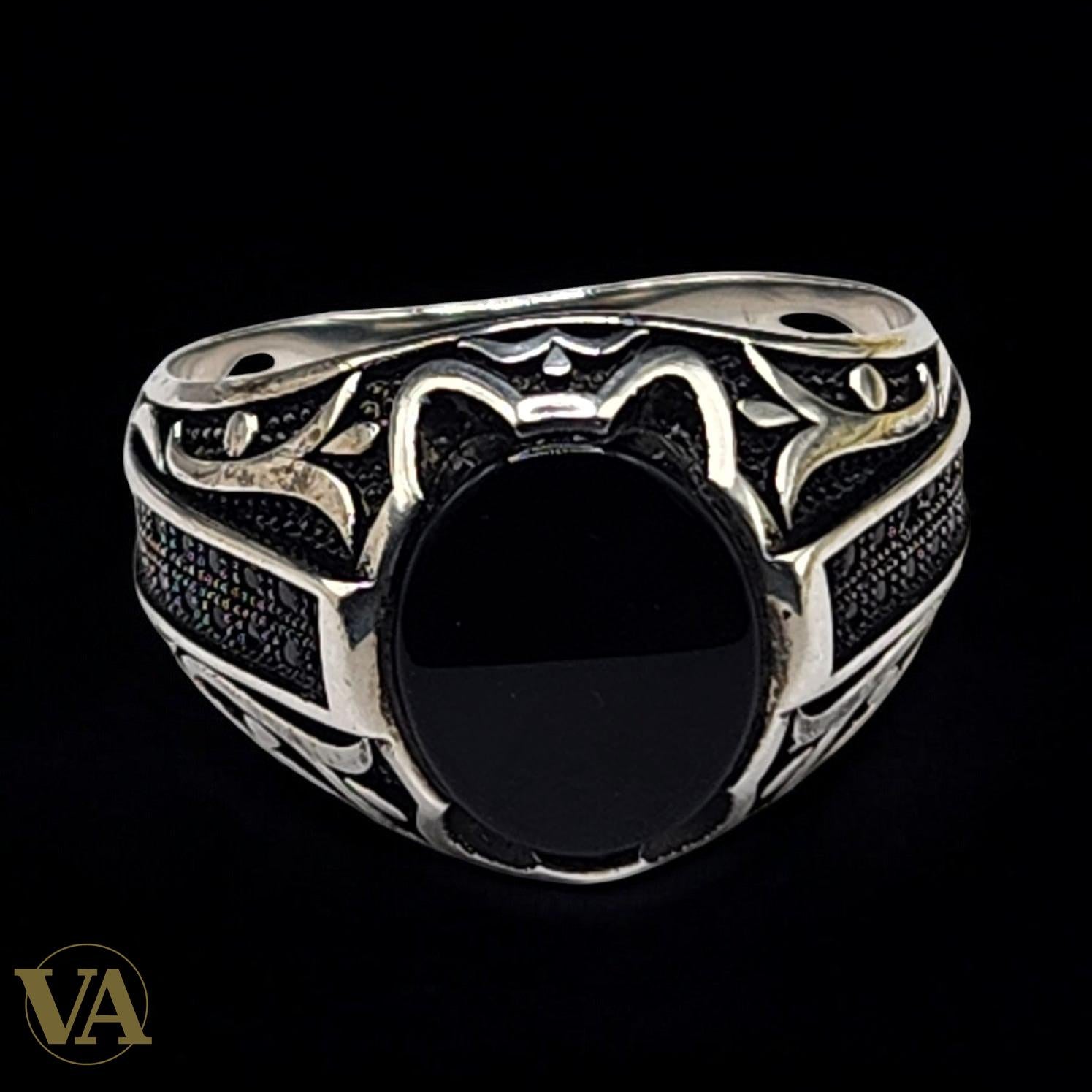 Bague homme argent 925 avec onyx noir