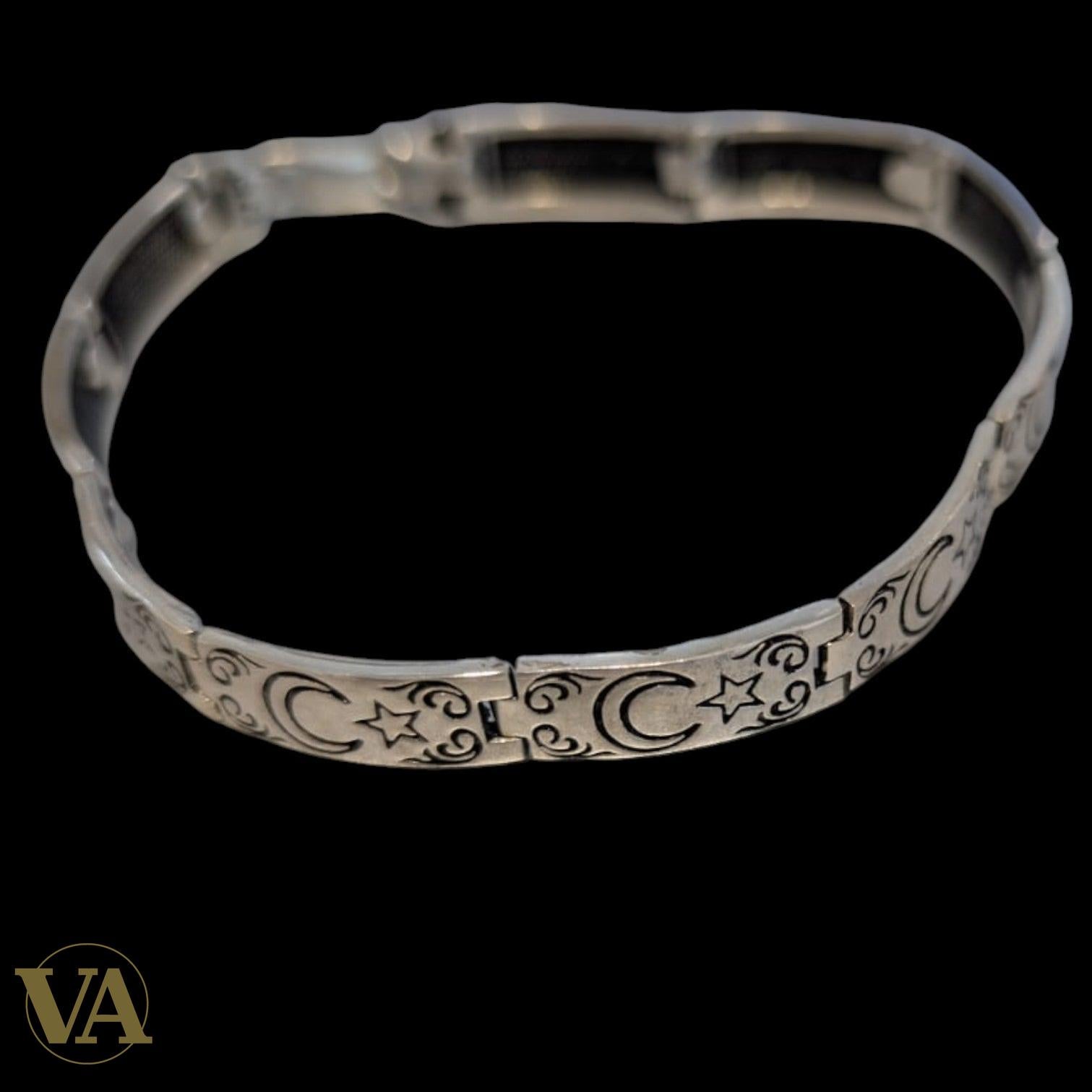 Bracelet Homme Argent 925 – Motifs Croissant & Étoile 7,2 mm