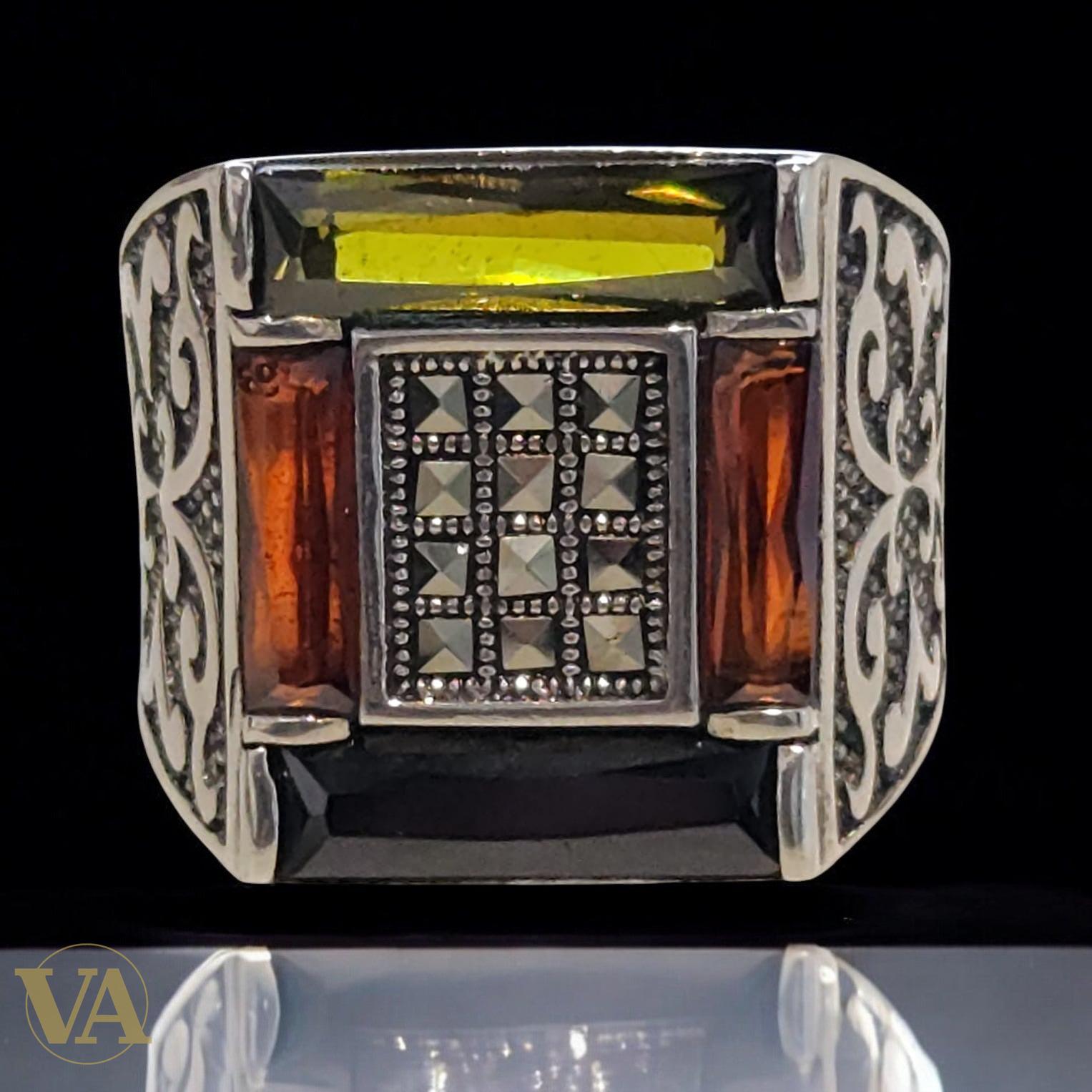 Bague homme argent 925 multigemmes
