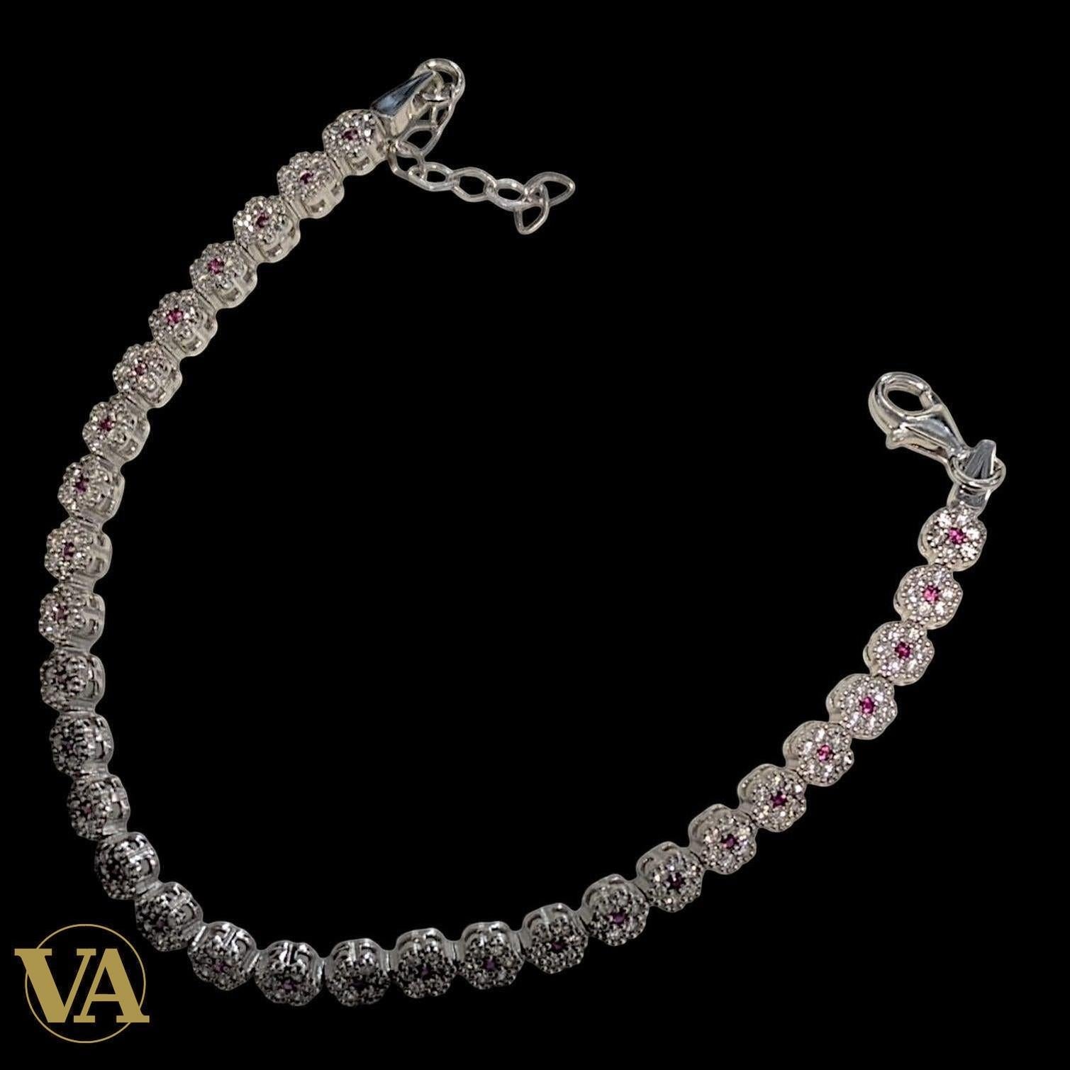 Bracelet Femme Argent 925 Oxydes Roses Vintage | Bijoux Vindicta