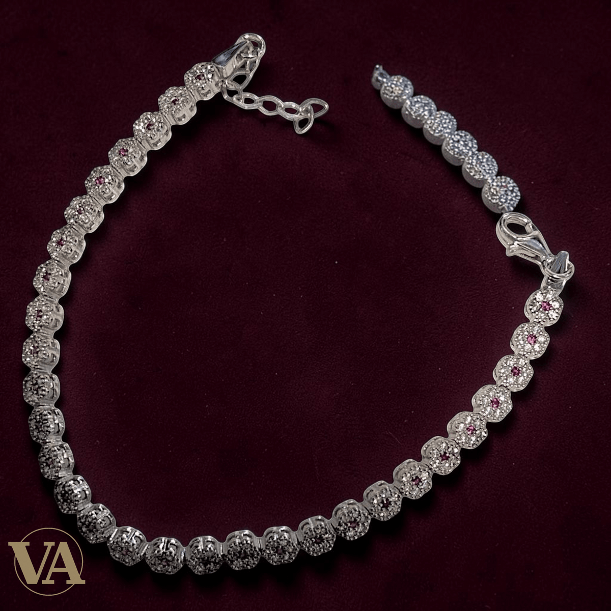 Bracelet Femme Argent 925 Oxydes Roses Vintage - Argent 925 - Vindicta