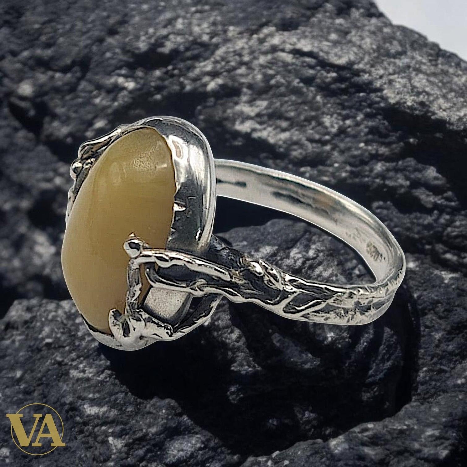 Bague Femme femmes Argent 925 Agate Jaune Naturelle | Bijoux Vindicta