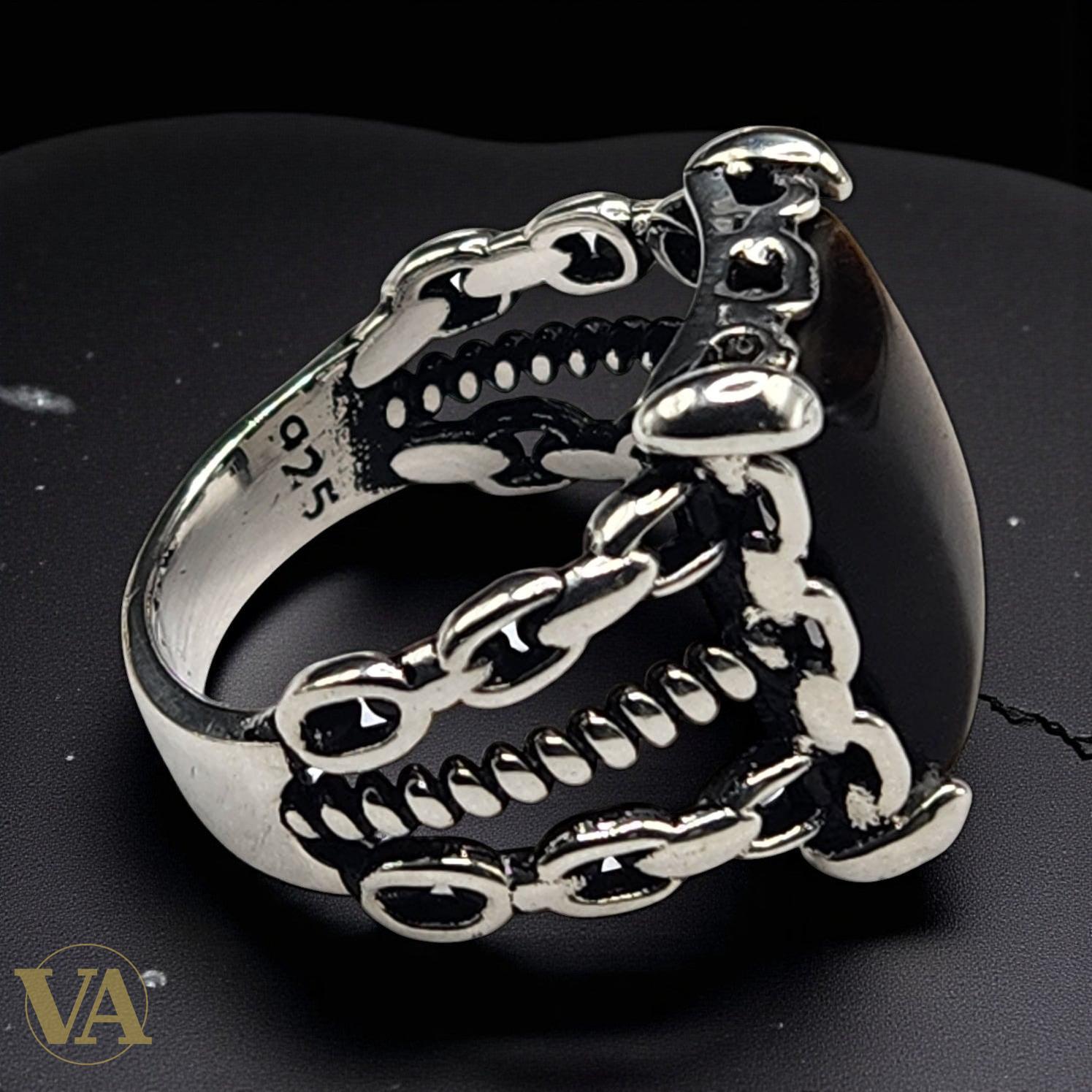 Bague Homme Argent 925 – Pierre Œil de Tigre Rectangulaire