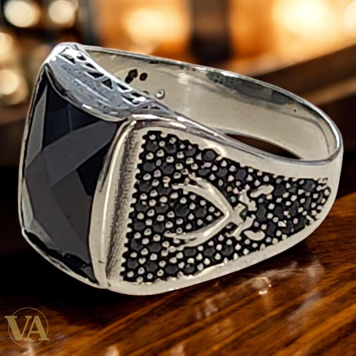 Bague homme argent 925 onyx noir facetté