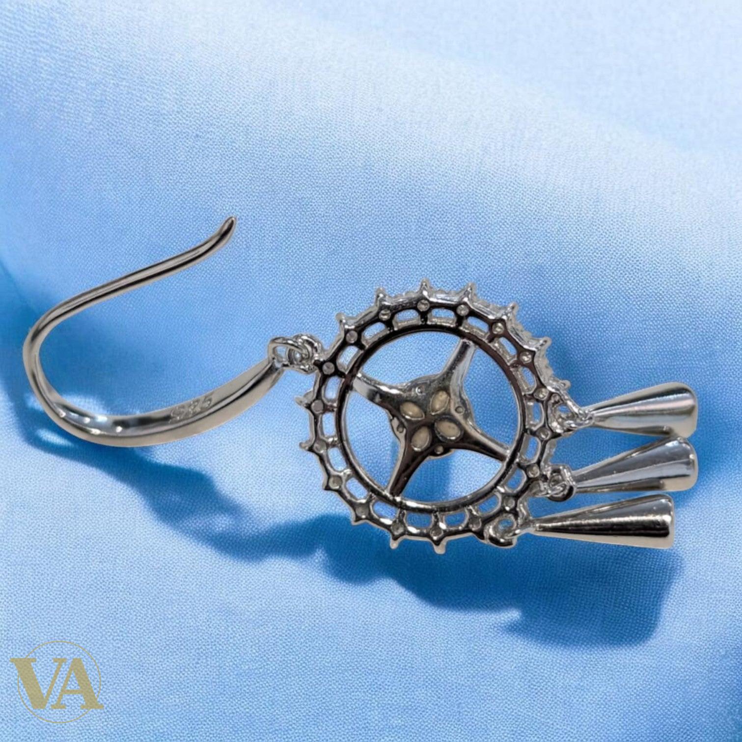 Boucles d’oreilles femme en argent 925, perles & oxydes de zirconium – Motif floral