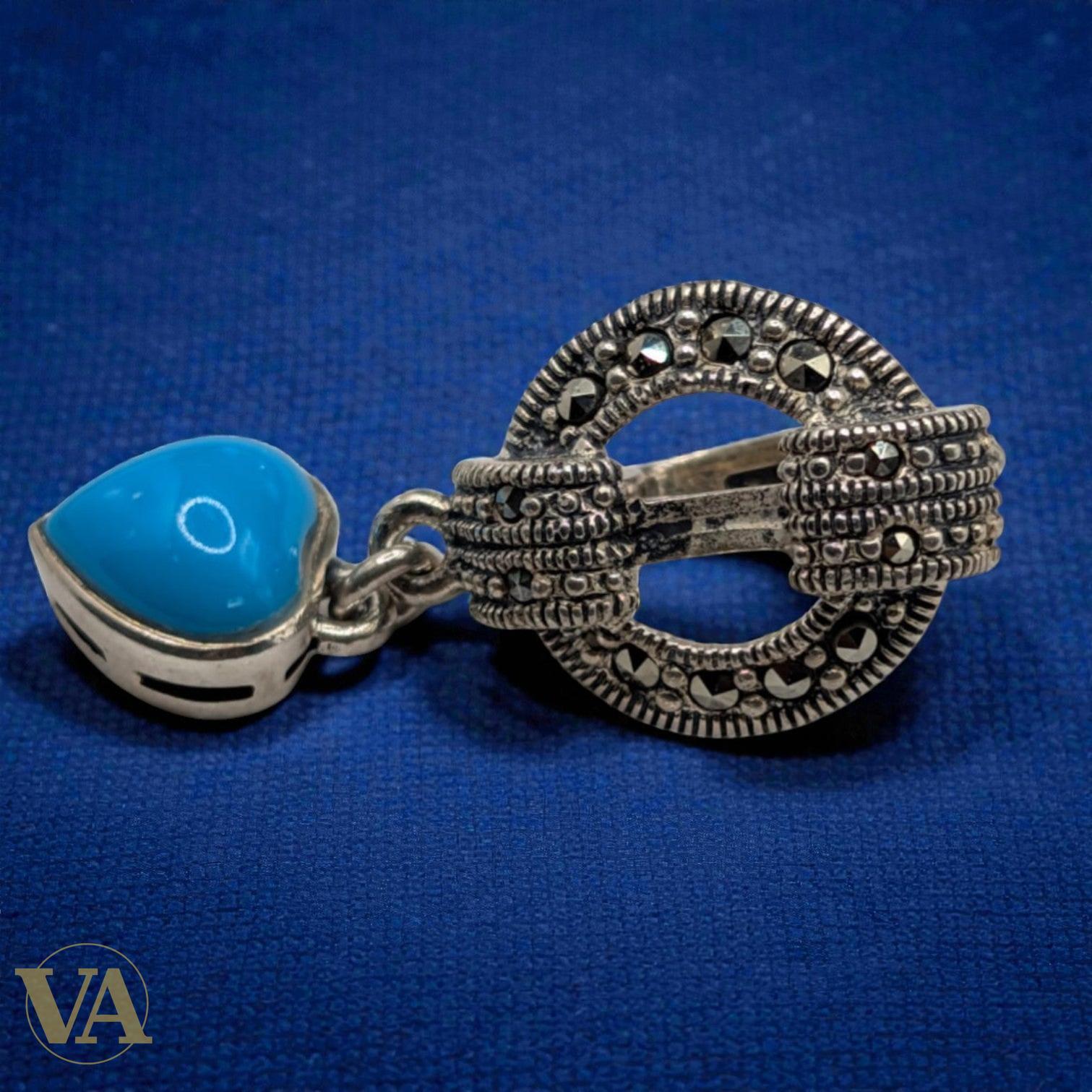 Boucles d'Oreilles Argent 925 Turquoise et Marcassite Art Déco