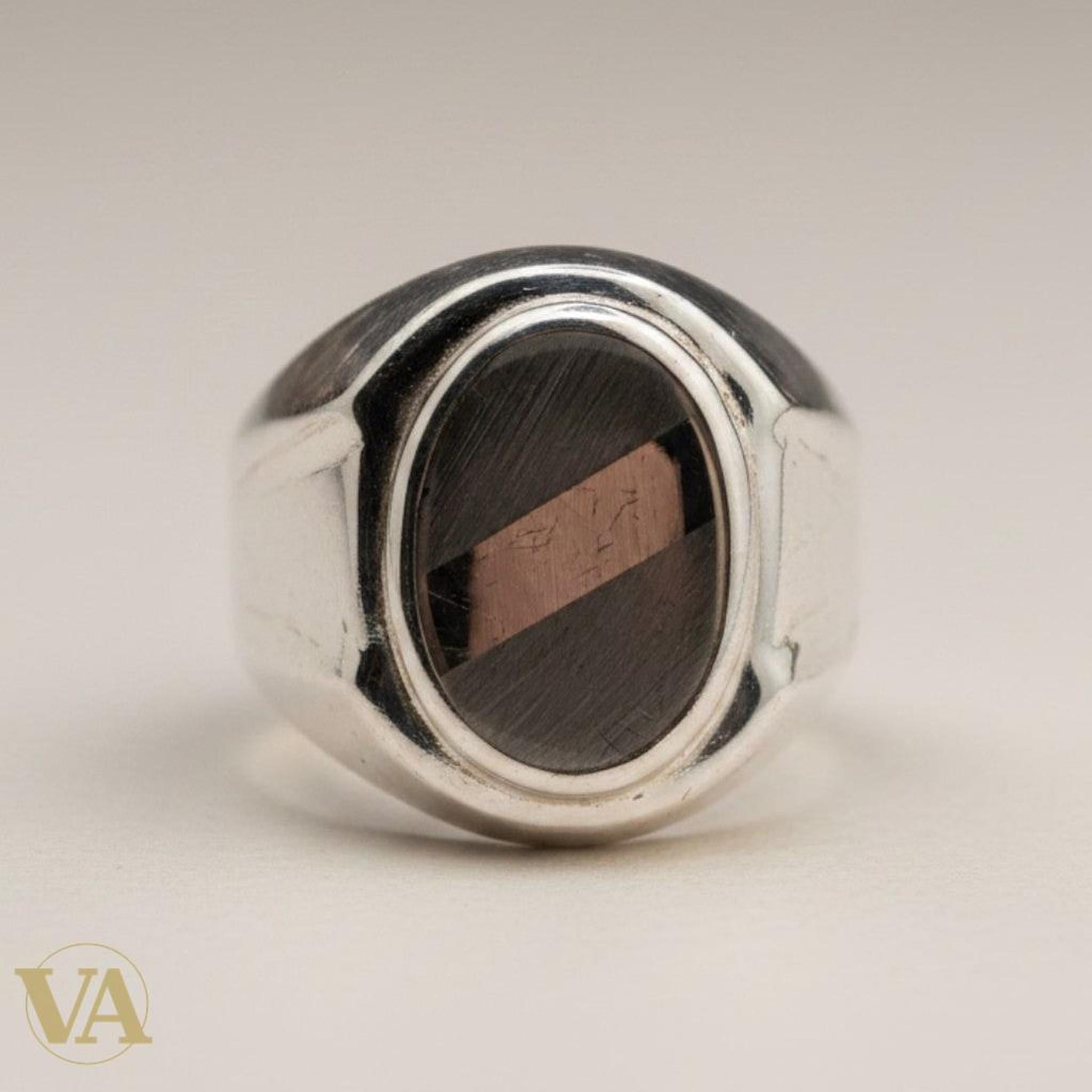 Chevalière Homme Argent 925 Plateau Ovale Bande Diagonale - Argent 925 - Vindicta