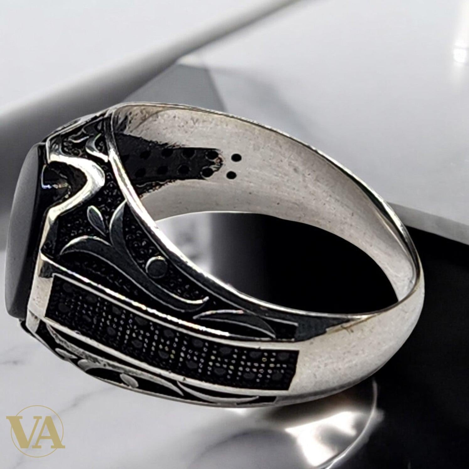 Bague homme argent 925 avec onyx noir