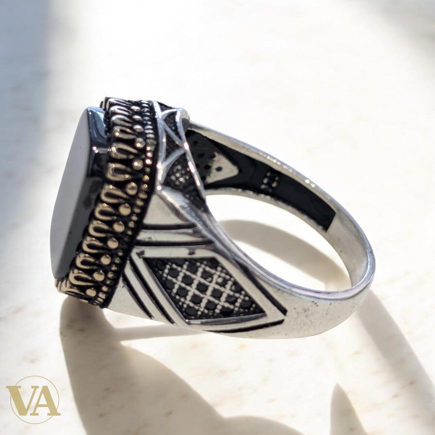 Bague homme – Argent 925 & Plaqué or rose – Onyx noir