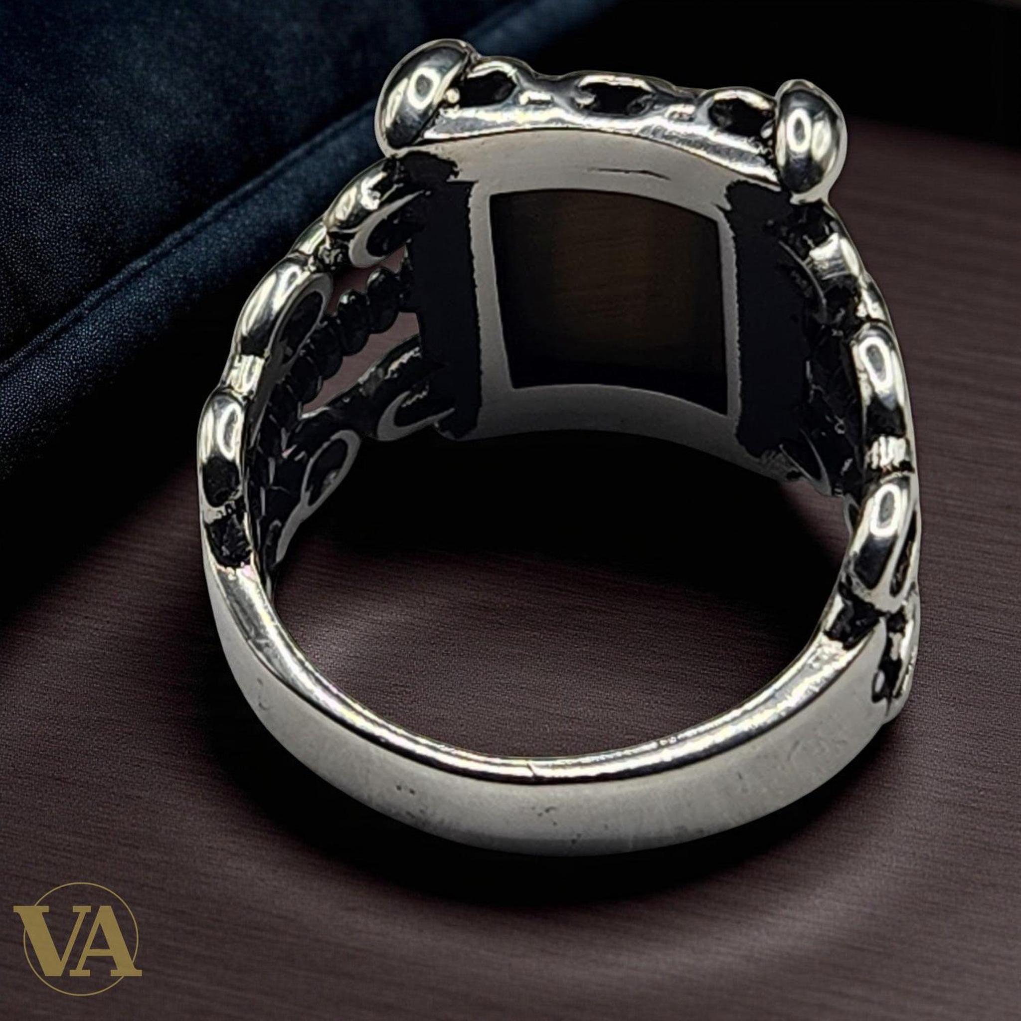 Bague Homme Argent 925 – Pierre Œil de Tigre Rectangulaire - Argent 925 - Vindicta