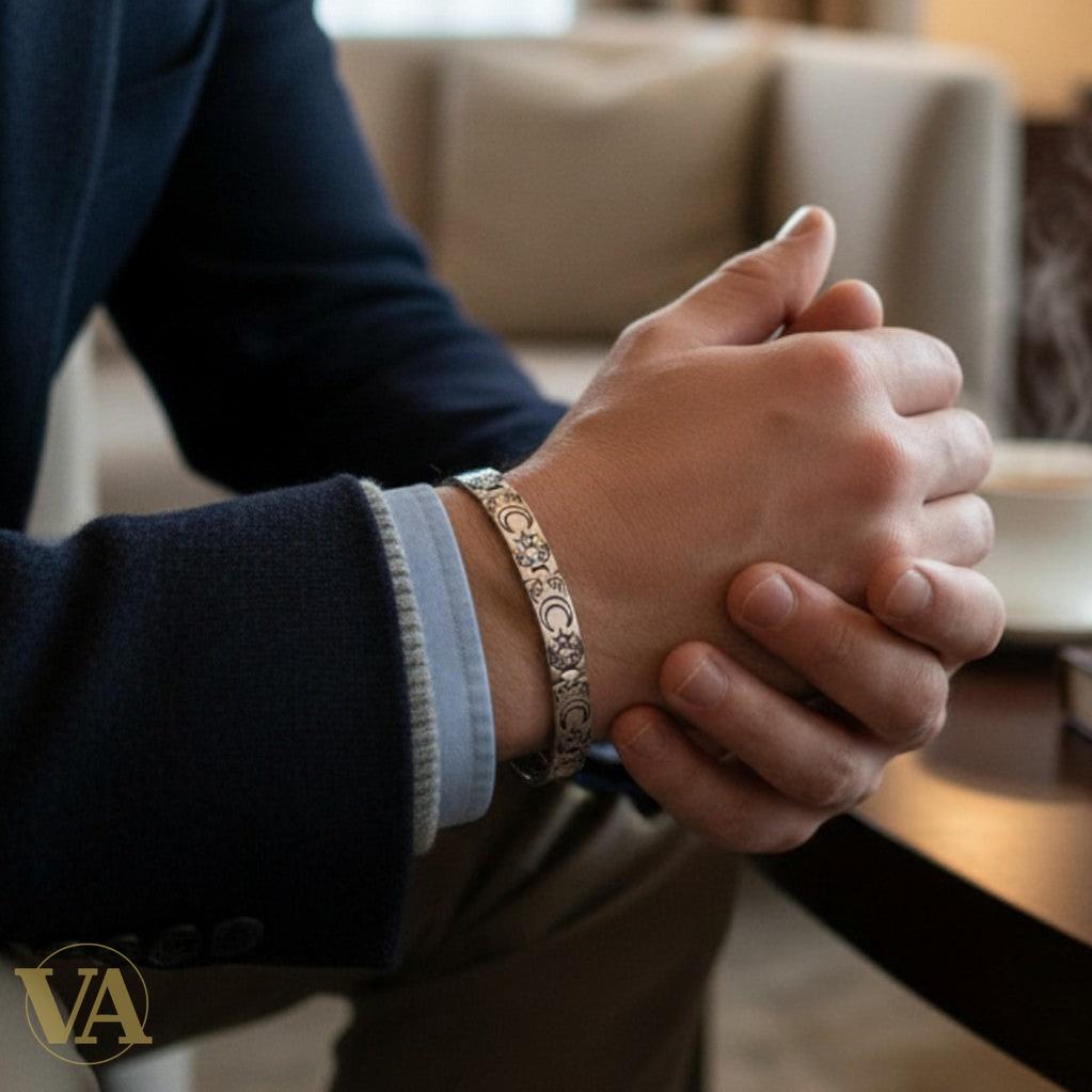 Bracelet Homme Argent 925 – Motifs Croissant & Étoile 7,2 mm