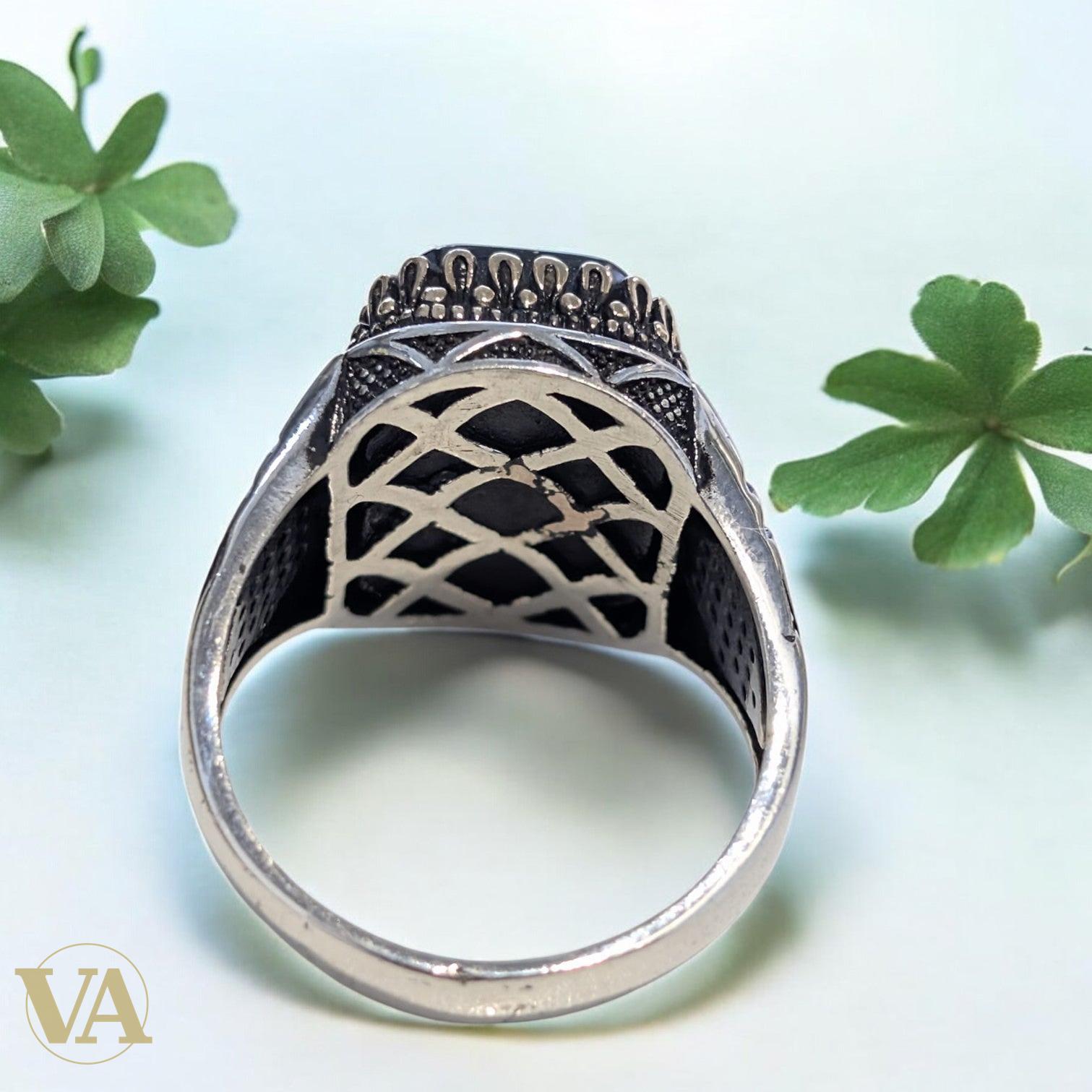 Bague homme – Argent 925 & Plaqué or rose – Onyx noir