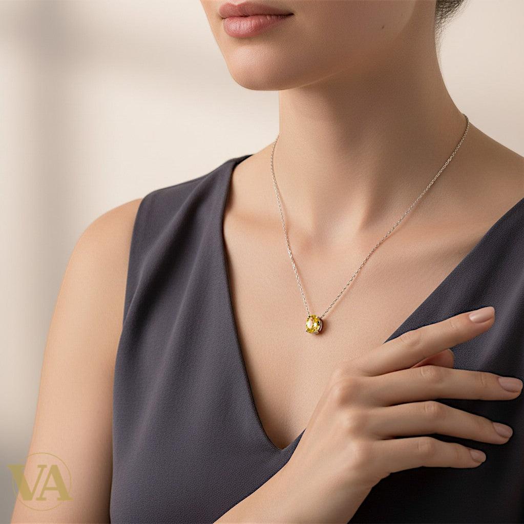 Collier Femme Argent 925 Citrine Jaune – Pendentif Solitaire-Vindicta : Bijoux Argent 925 Massif, Luxe et Héritage