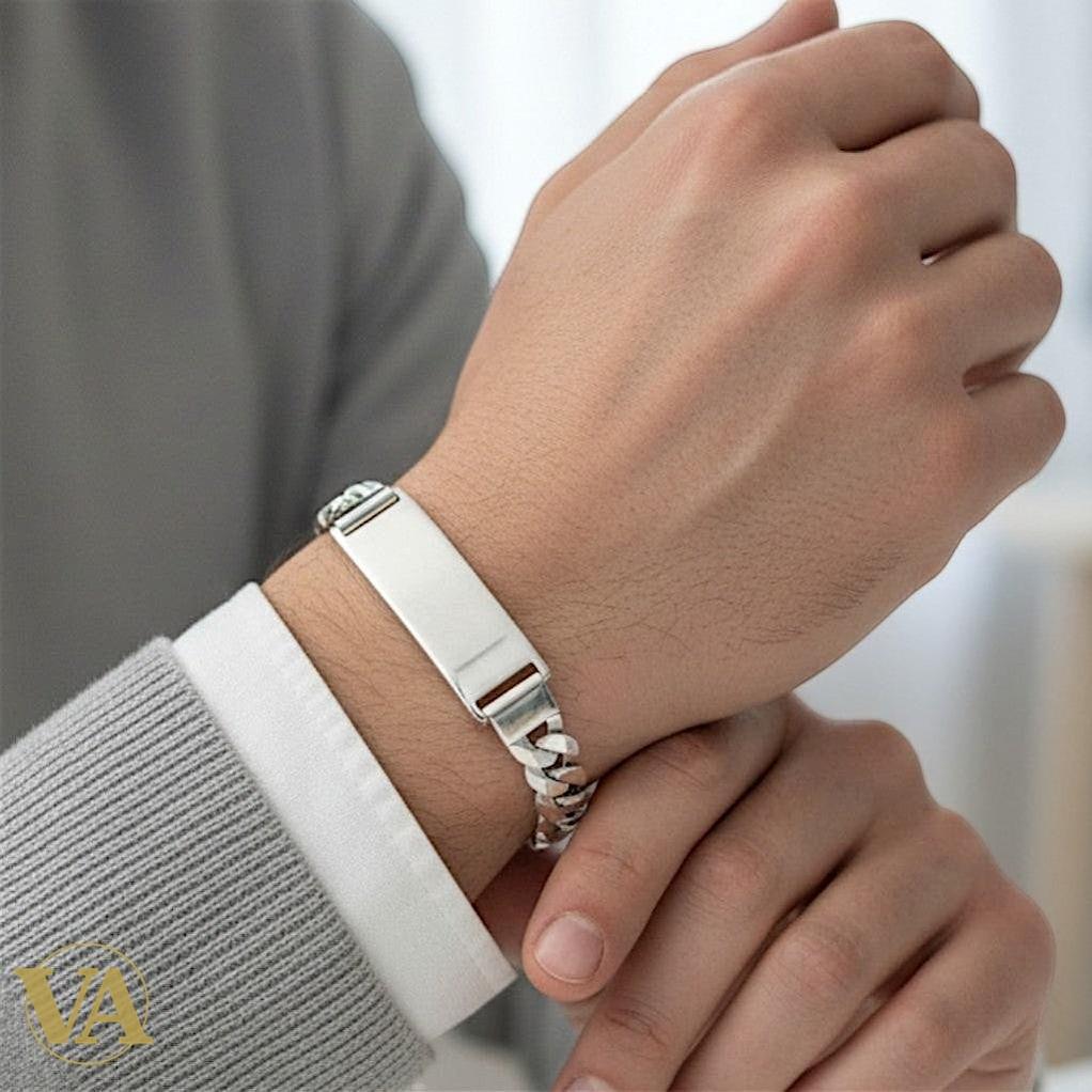 Bracelet Homme Argent 925 – Gourmette & Plaque 40 mm