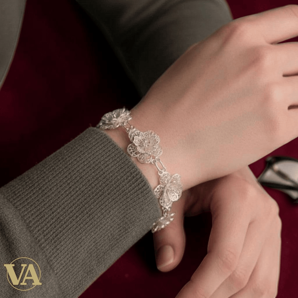 Bracelet Femme Argent 925 Massif – Fleurs 4 Pétales Filigranes - Argent 925 - Vindicta