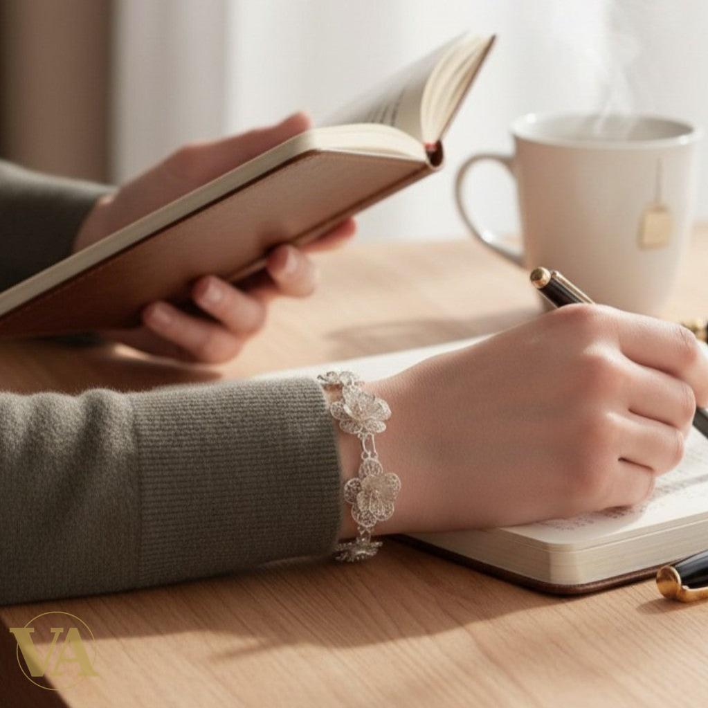 Bracelet Femme Argent 925 Massif – Fleurs 4 Pétales Filigranes