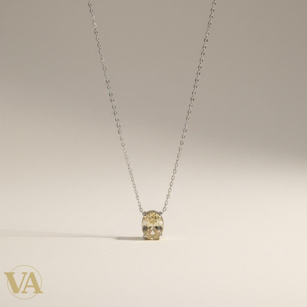 Collier Femme Argent 925 Citrine Jaune – Pendentif Solitaire - Argent 925 - Vindicta