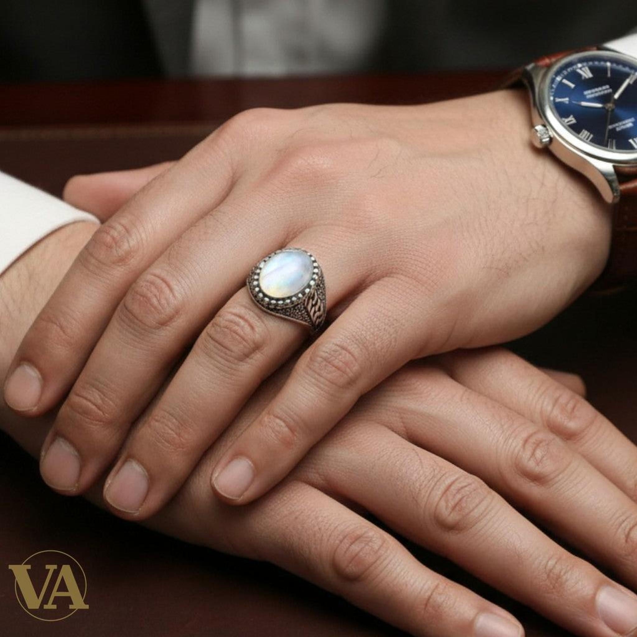 Bague Homme Argent 925 – Agate Naturelle Ovale - Argent 925 - Vindicta