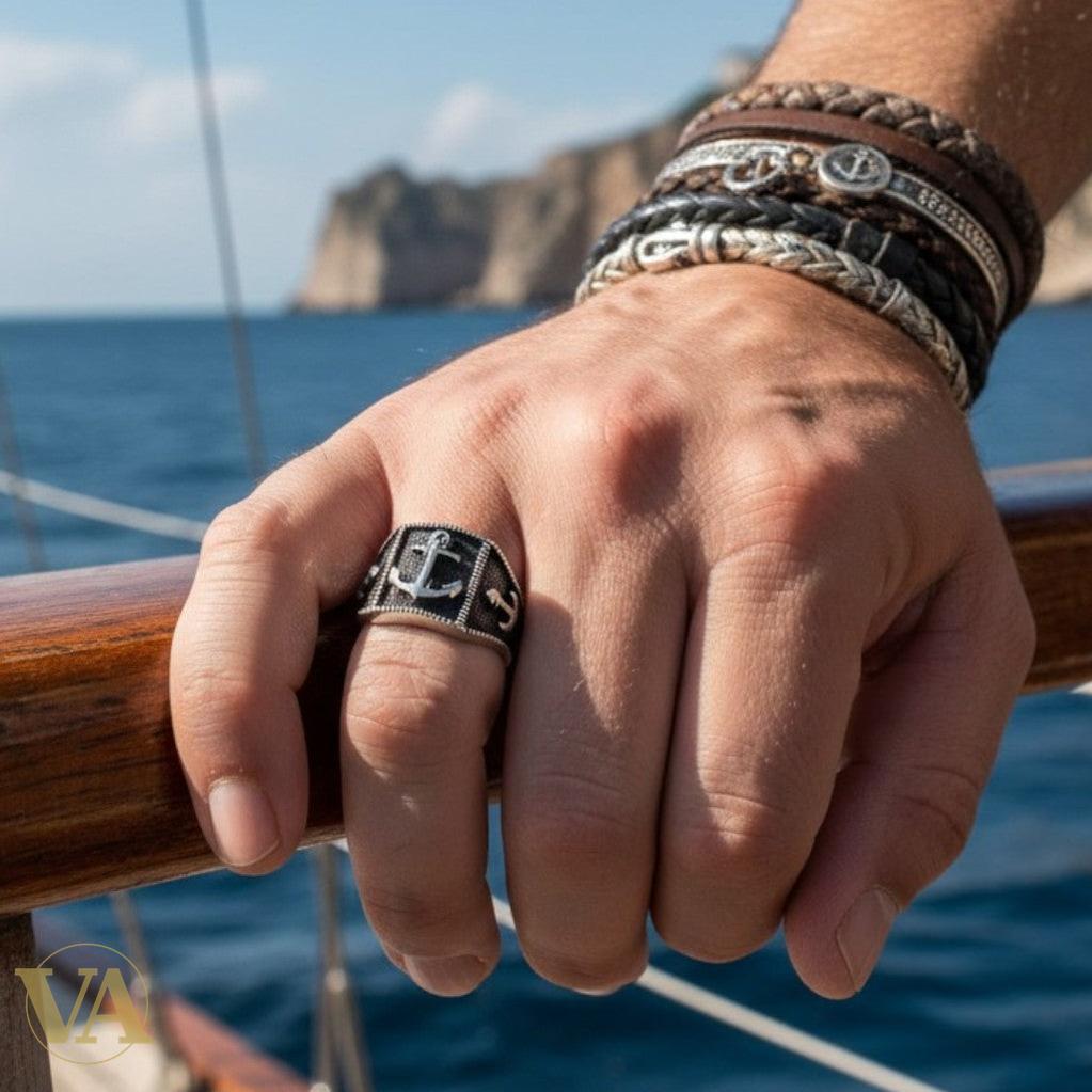 Bague Homme Argent 925 Ancre Marine – Motif Nautique Oxydé | Bijoux Vindicta