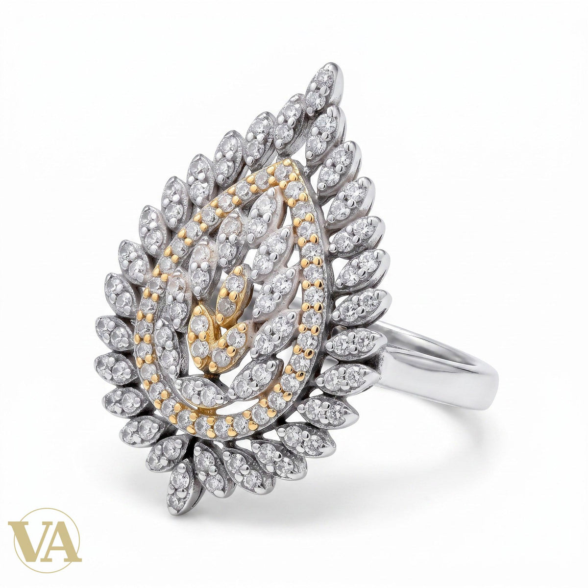 Bague Femme Argent 925 Goutte Pavé Zircons Pétales Bicolore - Argent 925 - Vindicta