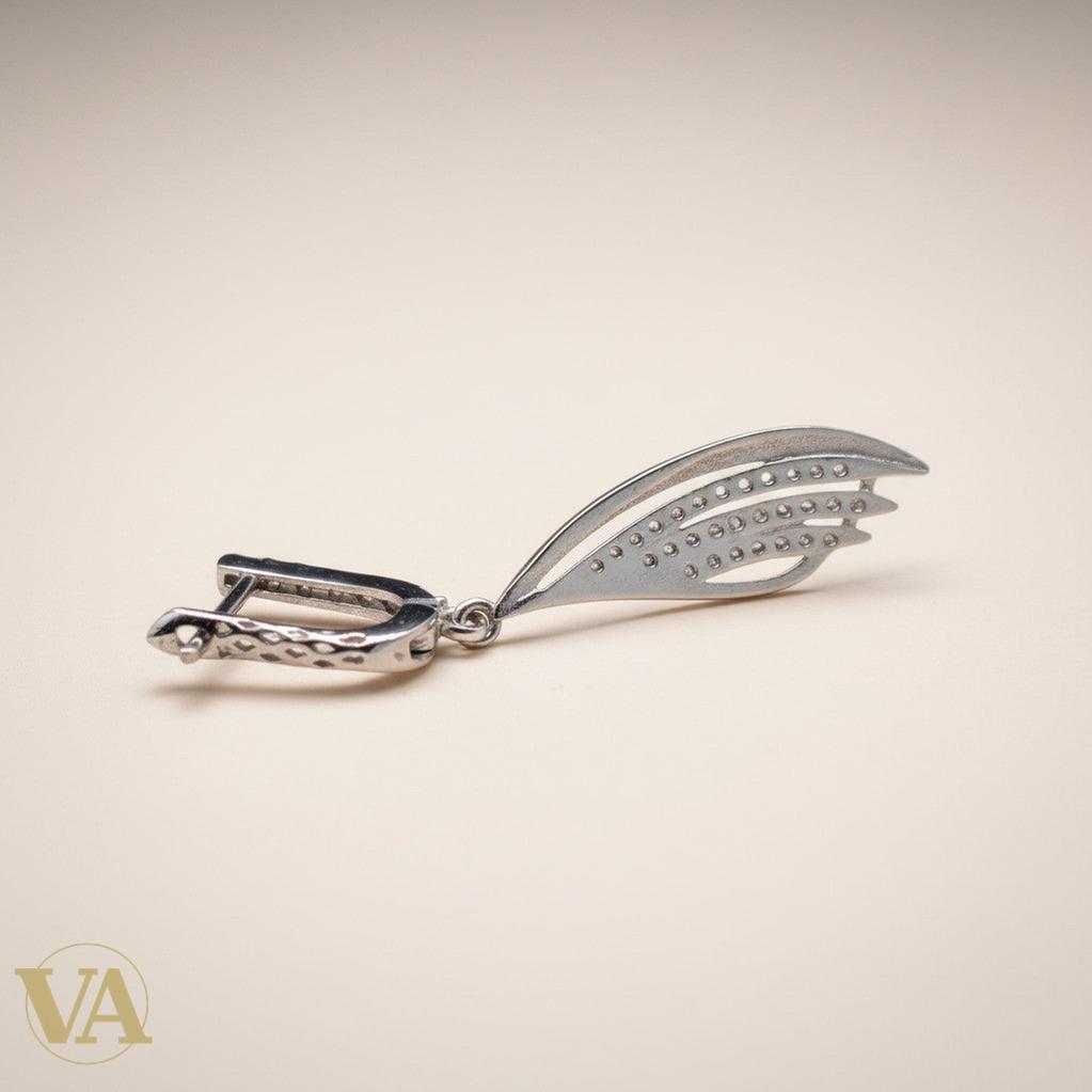 Boucles d'Oreilles Femme Pendantes Argent 925 – Aile Pavée Zirconium | Bijoux Vindicta
