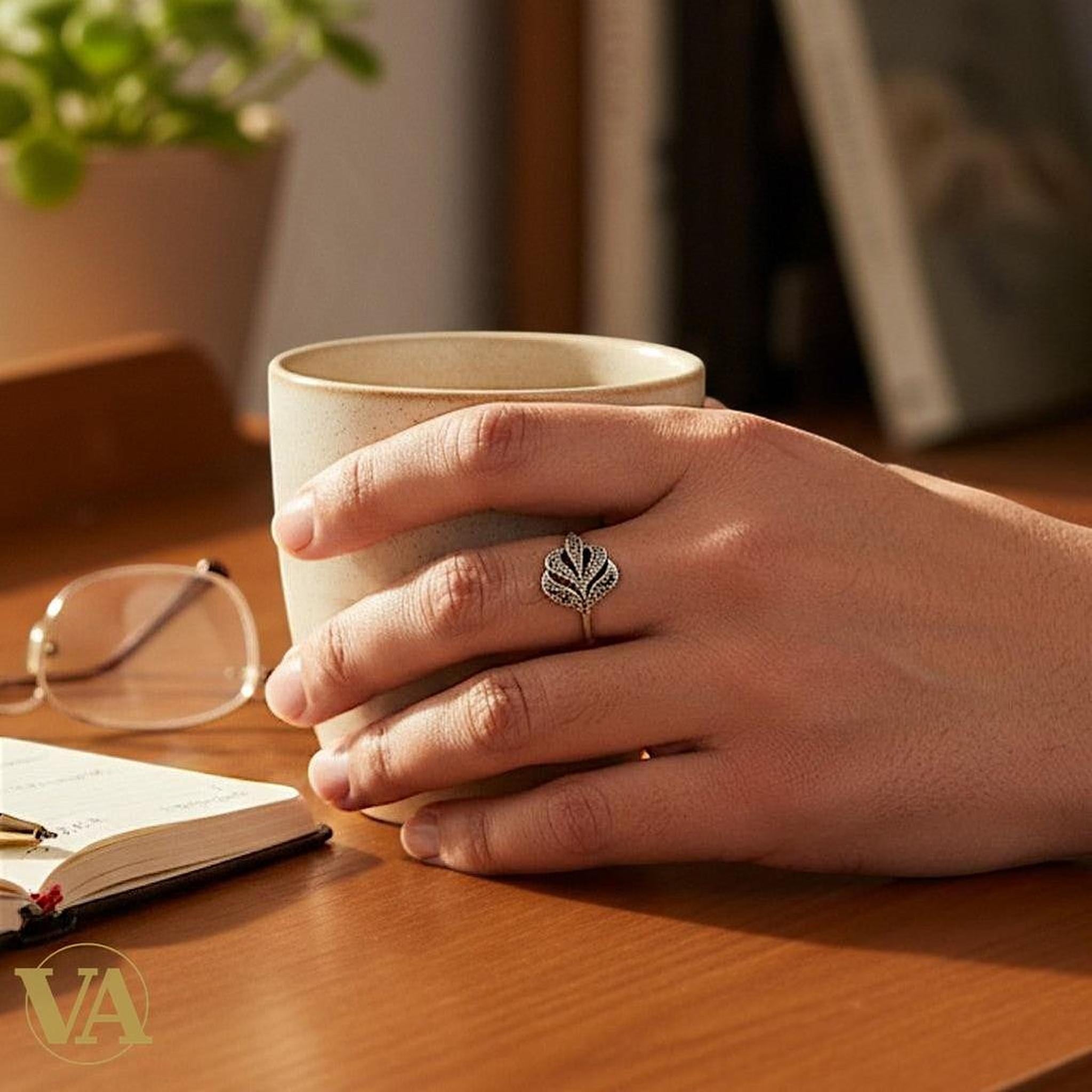 Bague Femme Argent 925 Feuille Vintage à Marcassites | Bijou Nature & Élégance - Argent 925 - Vindicta