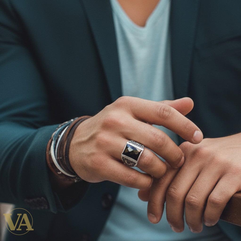 Bague homme argent 925 onyx noir facetté