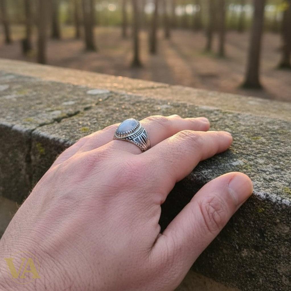 Bague homme argent 925 – Agate Dendritique & Ciselure Ottomane | Bijoux Vindicta