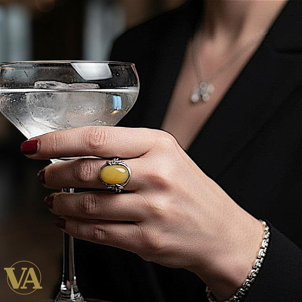 Bague femmes Argent 925 Agate Jaune Naturelle