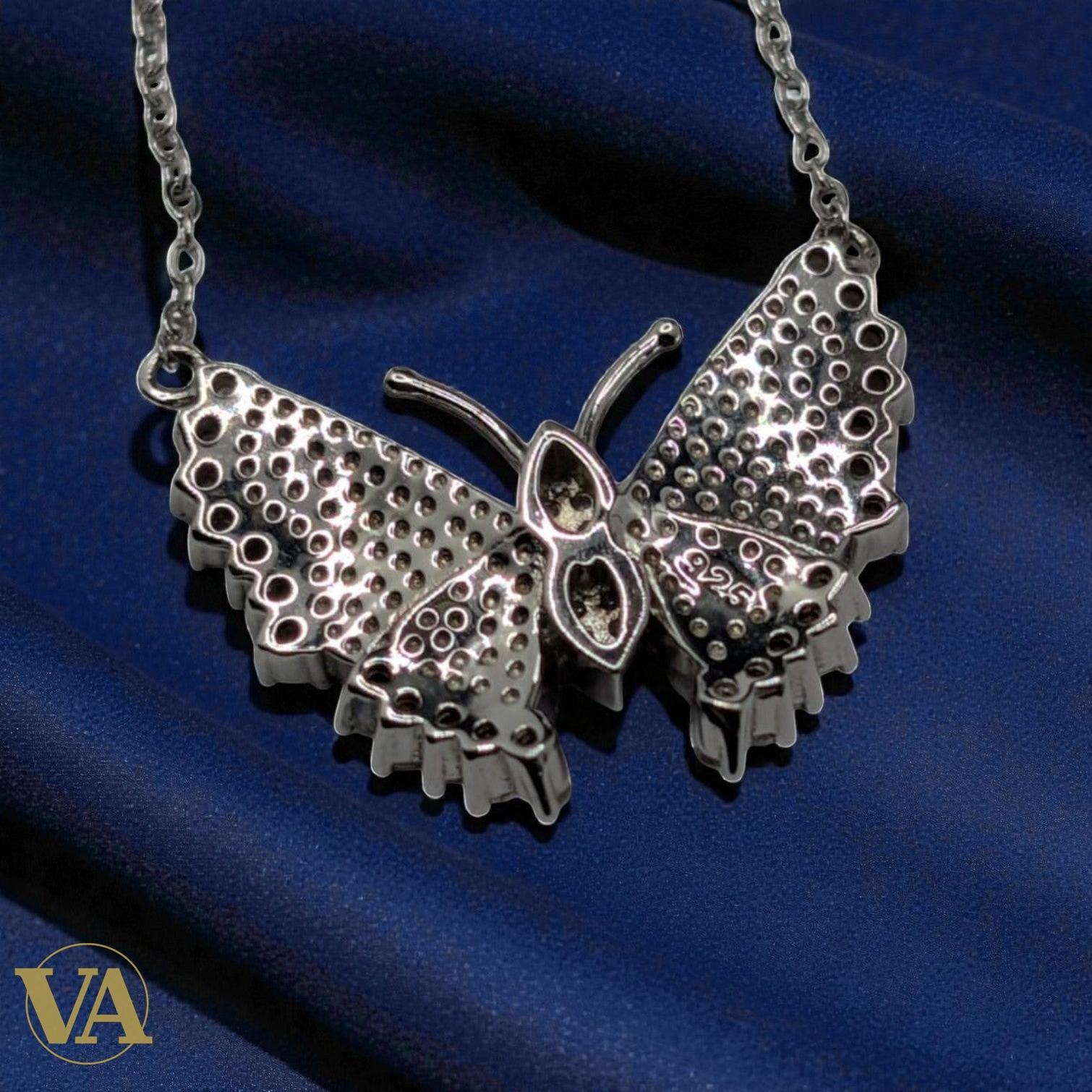 Collier Papillon Argent 925 — Zircons Rouges et Blancs