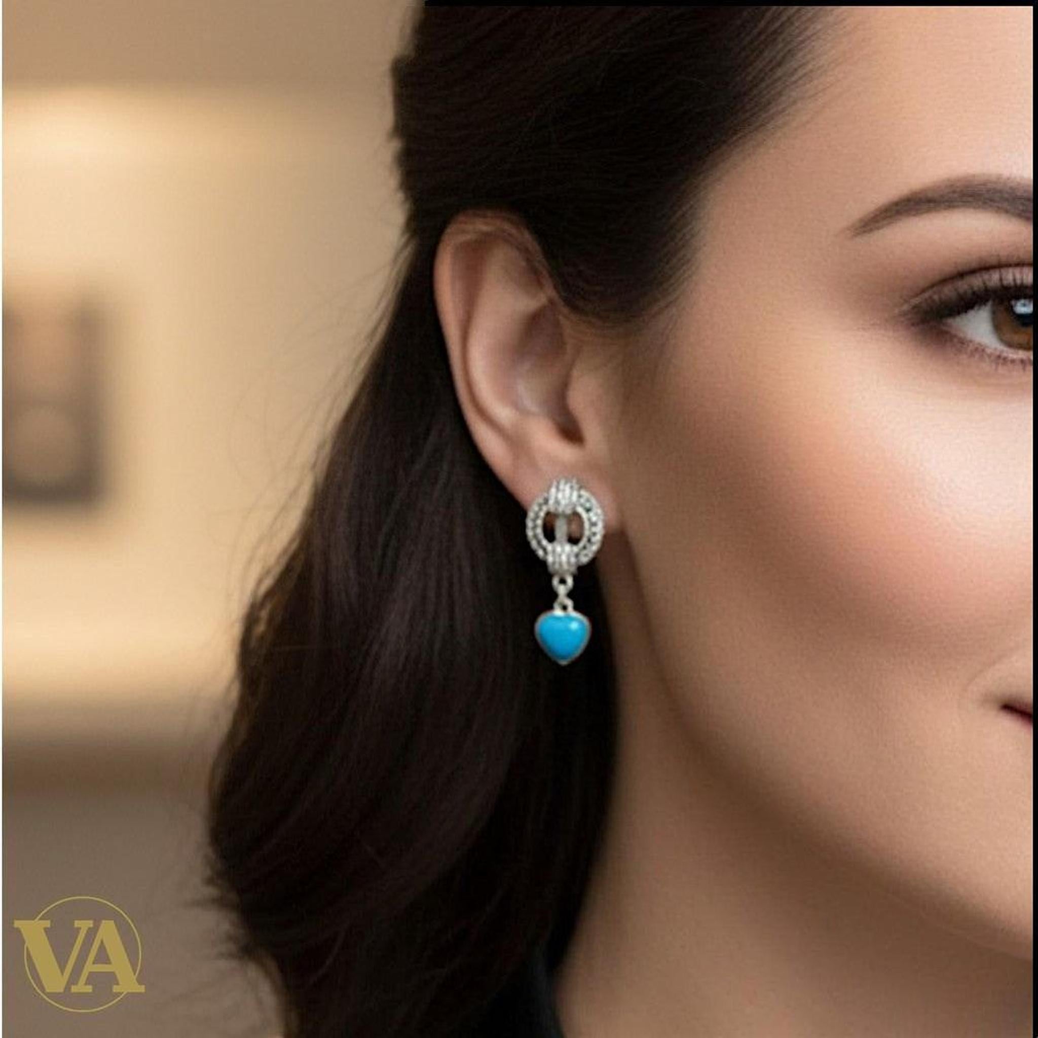 Boucles d'Oreilles Femme Argent 925 Turquoise et Marcassite Art Déco | Bijoux Vindicta