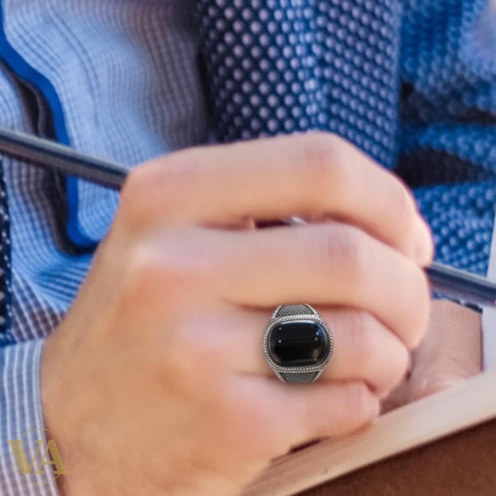 Bague Homme Argent 925 Onyx Noire Ovale – Élégance Classique