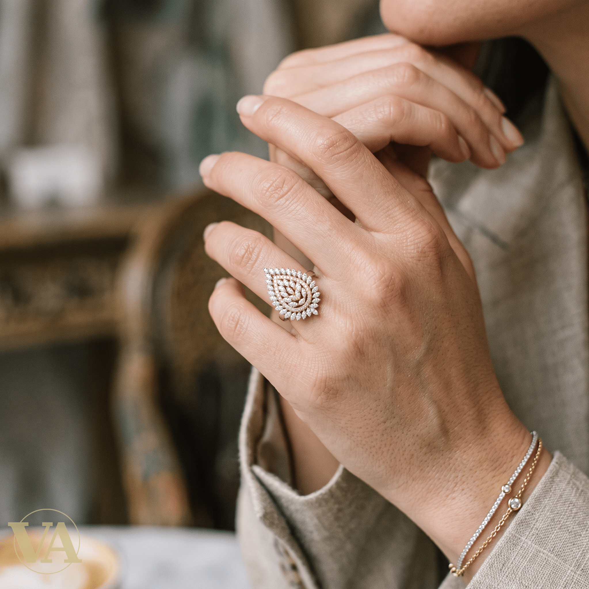 Bague Femme Argent 925 Goutte Pavé Zircons Pétales Bicolore - Argent 925 - Vindicta