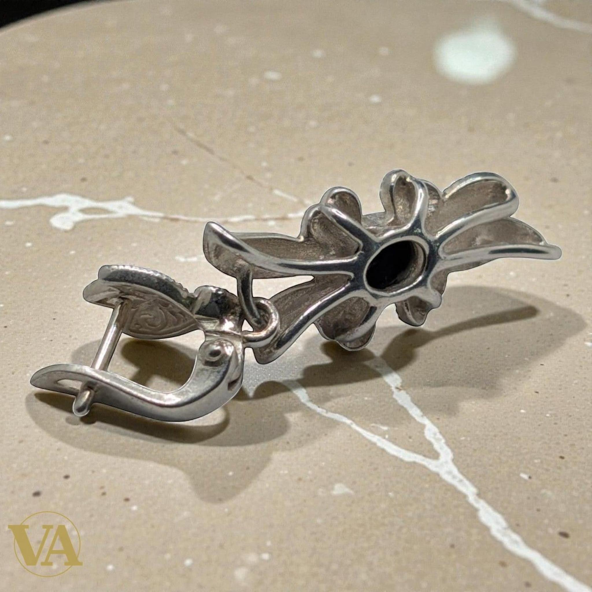 Boucles d'Oreilles Femme Onyx et Marcassite Argent 925 — Style Art Déco Vindicta - Argent 925 - Vindicta