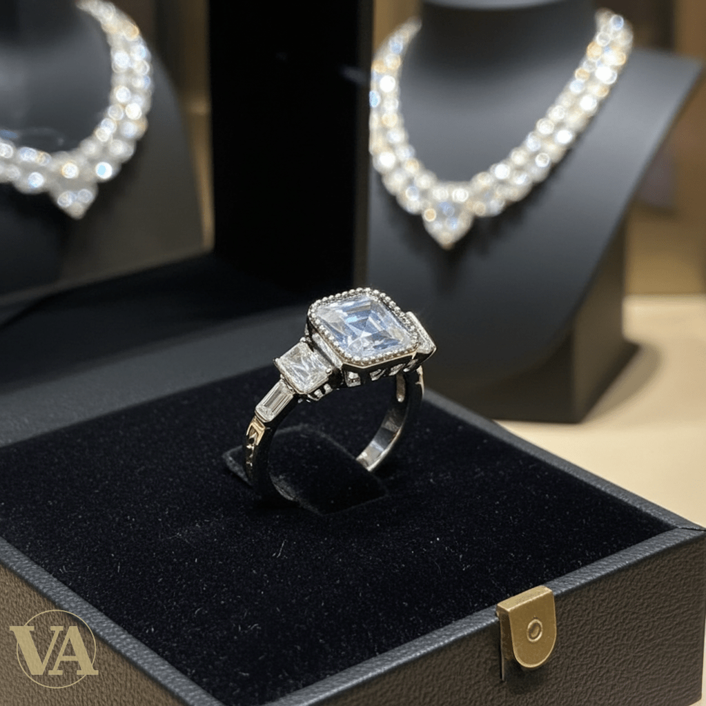 Bague Femme Argent 925 Solitaire Zircon Asscher Milgrain Art Déco - Argent 925 - Vindicta