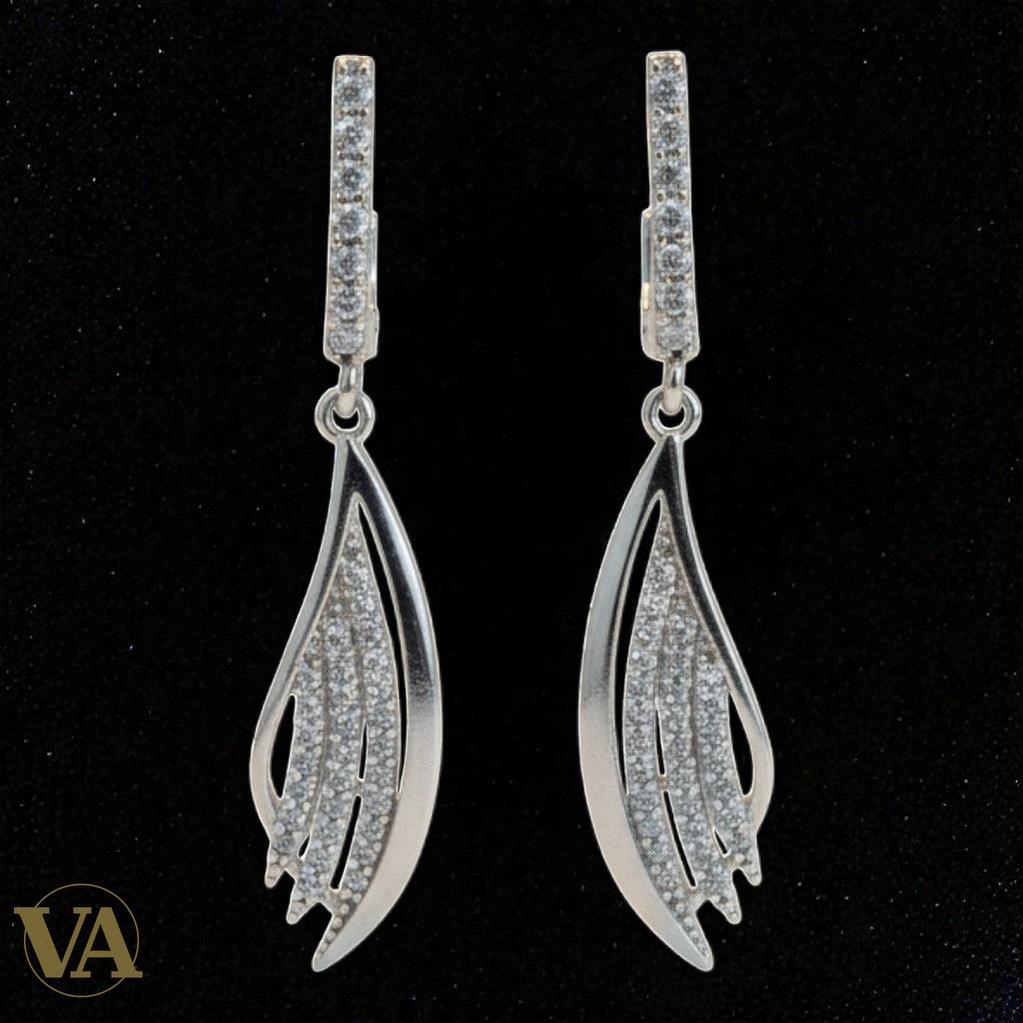 Boucles d'Oreilles Femme Pendantes Argent 925 – Aile Pavée Zirconium | Bijoux Vindicta