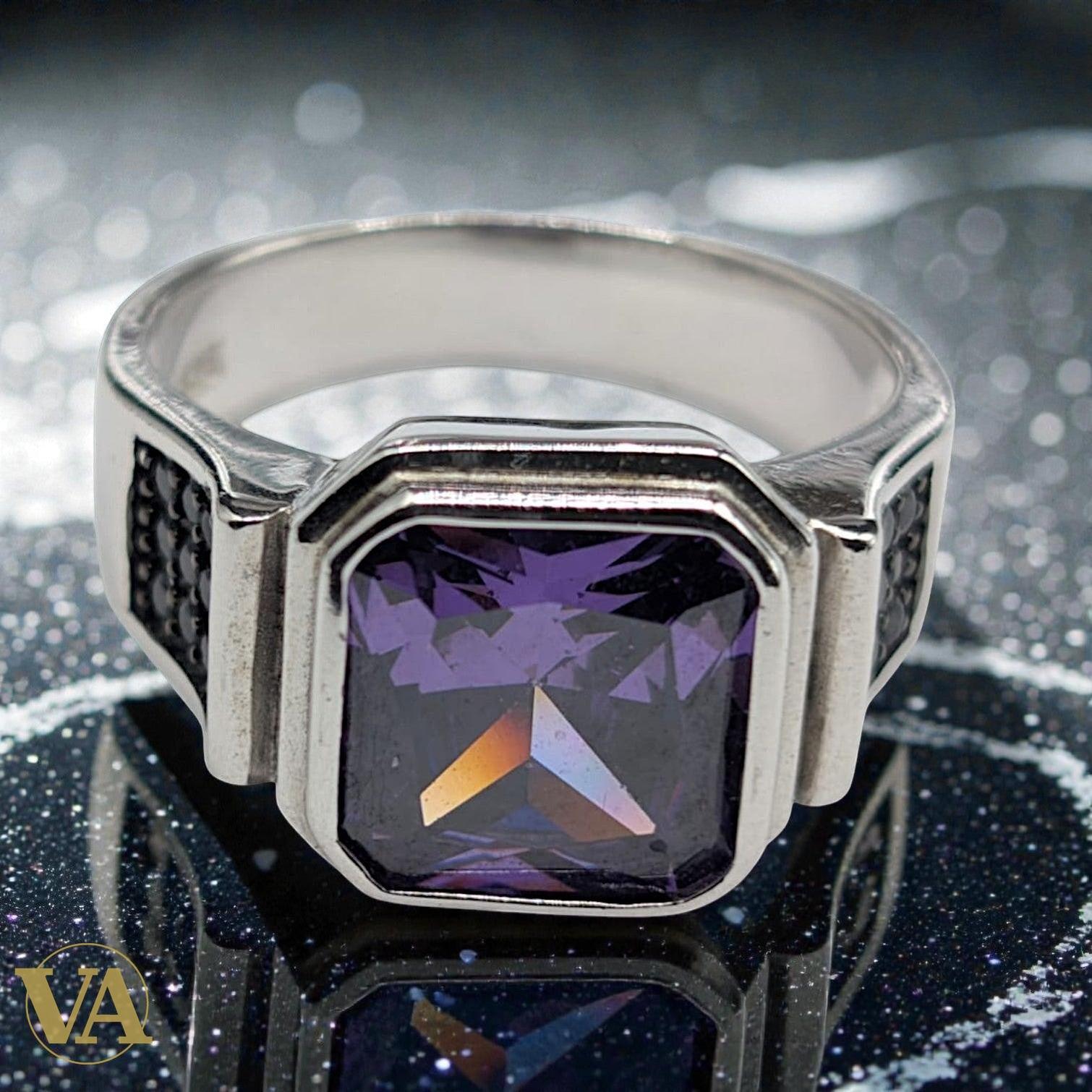 Bague Femme Argent 925 Améthyste - Chevalière Moderne