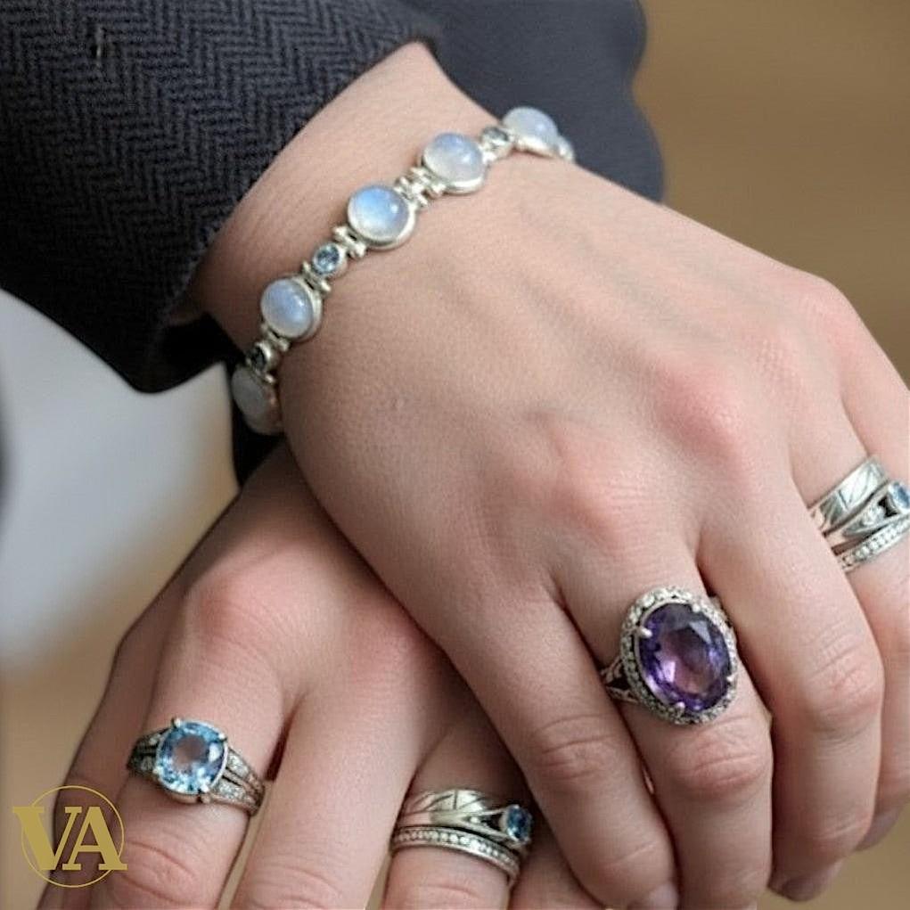Bracelet Femme Argent 925 Pierre de Lune & Cristaux Vintage | Bijoux Vindicta