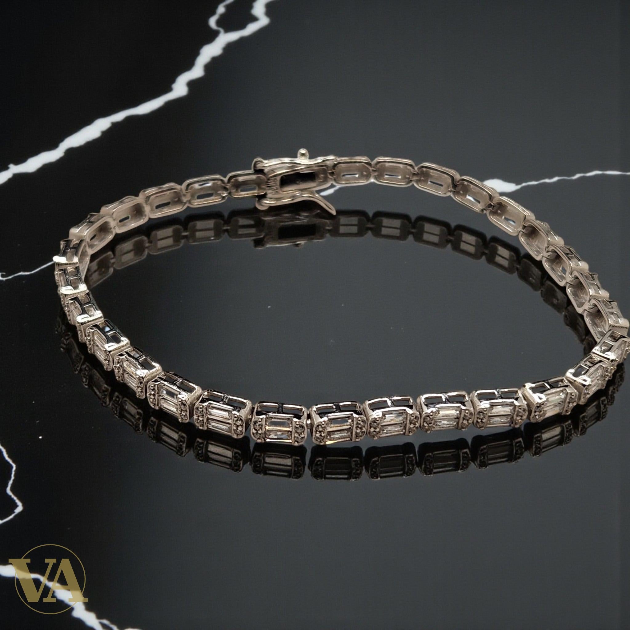 Bracelet Femme Argent 925 – Tennis Élégant à Oxydes Rectangulaires