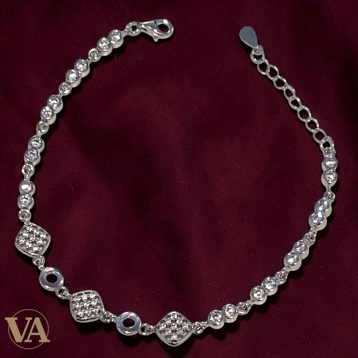 Bracelet femme argent 925 maillons zirconium et pavés carrés