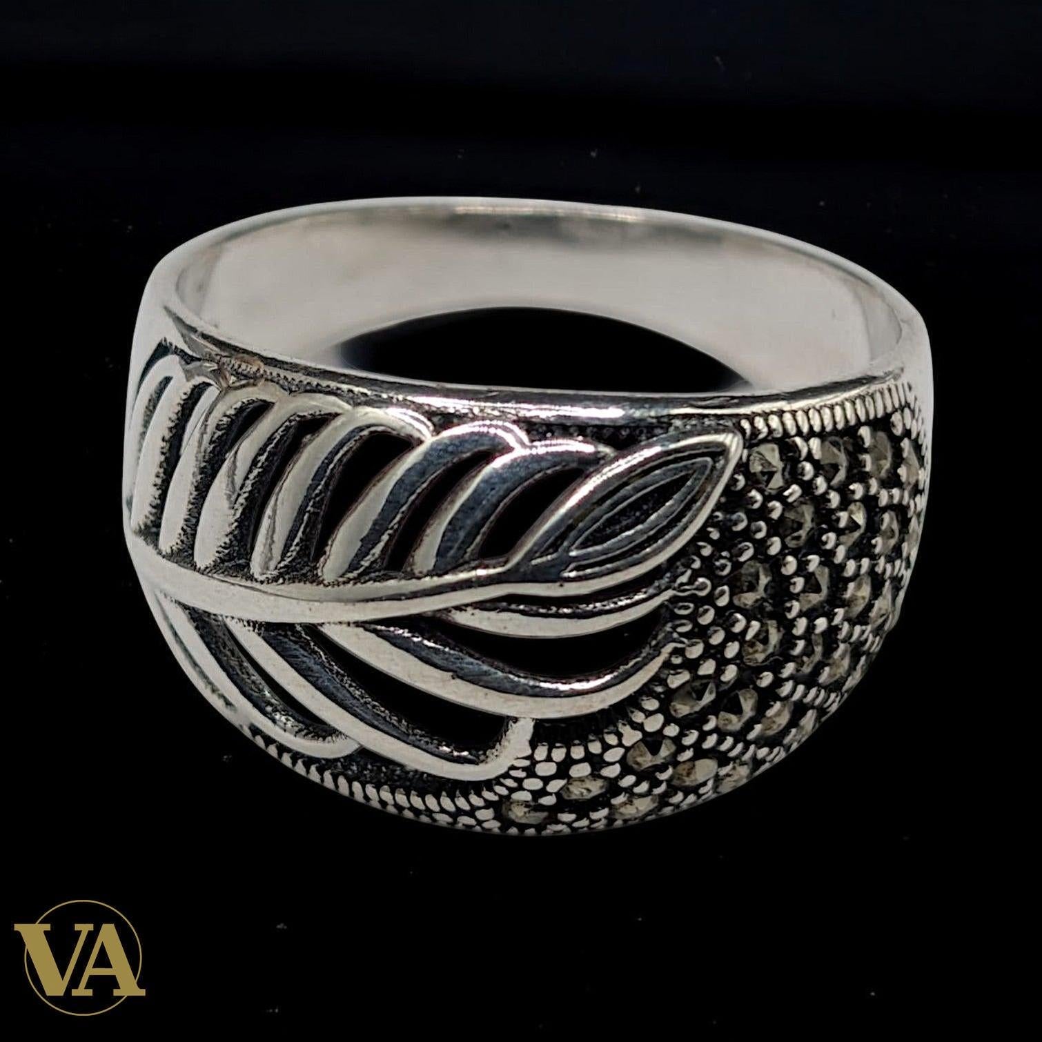 Bague Femme Argent 925 – Motif Feuille & Marcassite