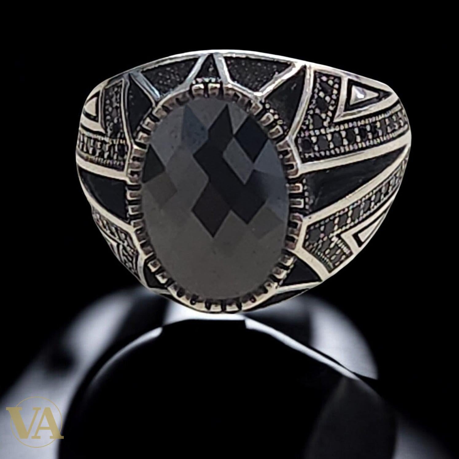 Bague Homme Argent 925 Onyx Noire Facettée – Puissance & Élégance