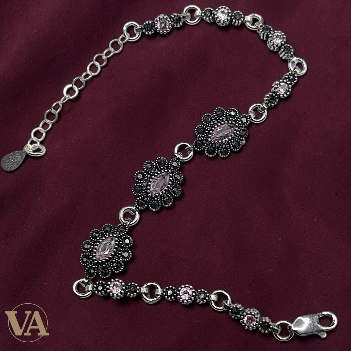 Bracelet Femme Argent 925 Améthyste & Marcassite Vintage