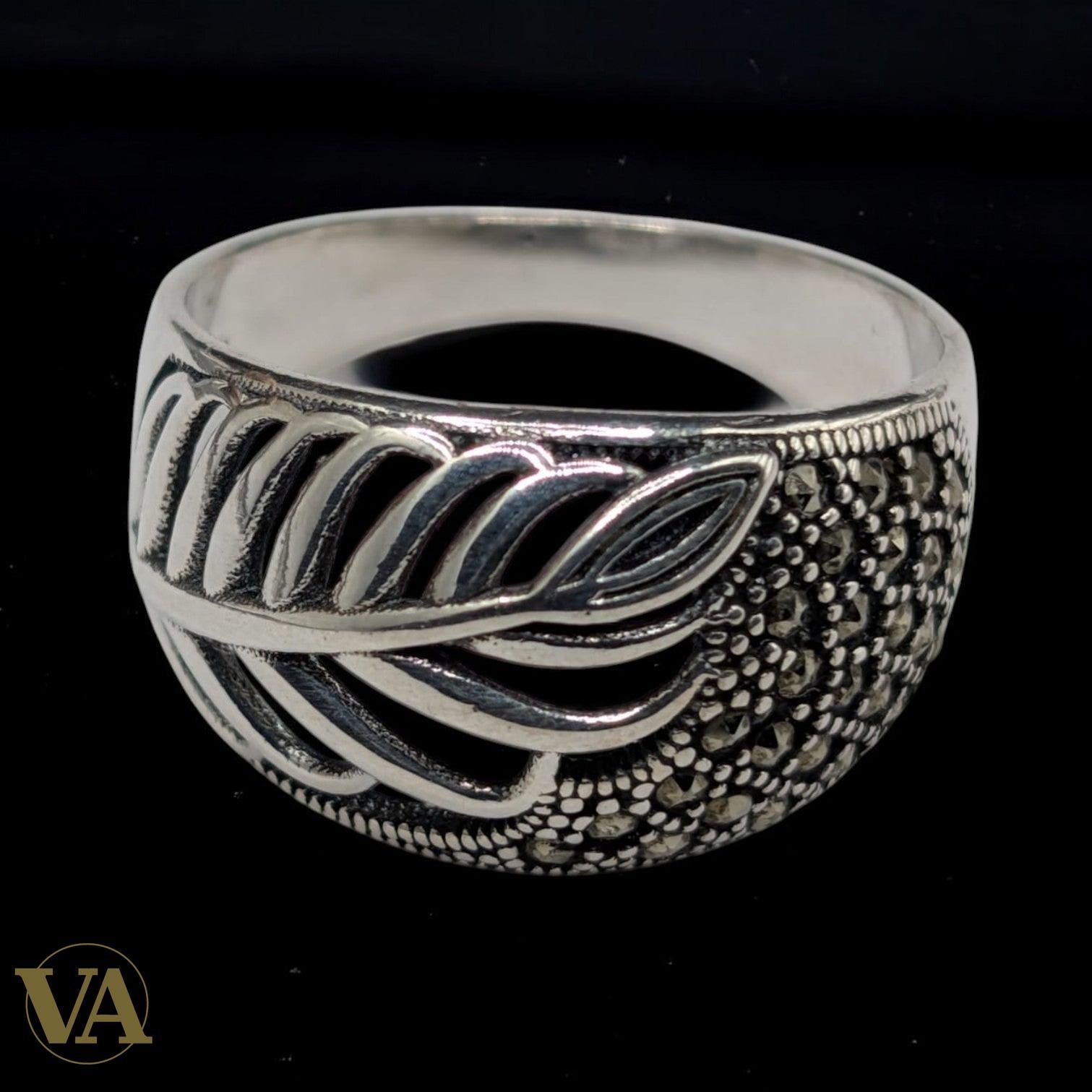 Bague Femme Argent 925 – Motif Feuille & Marcassite